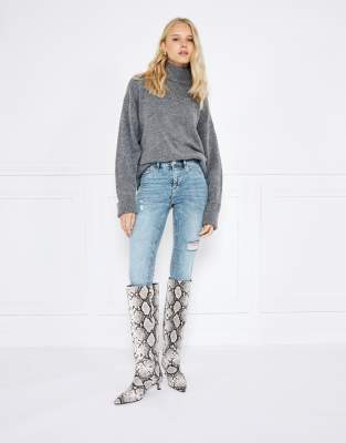 River Island Mid rise molly skinny ripped jeans in denim - light | ASOS