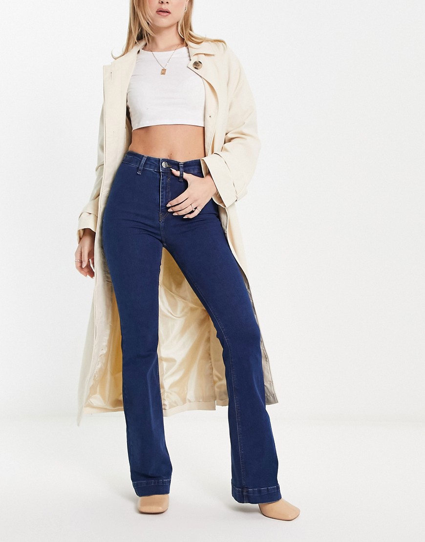 River Island mid rise pocketless flare jean in blue