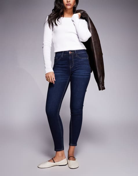 River Island mid rise sculpt jeans in dark wash blue - view 1
