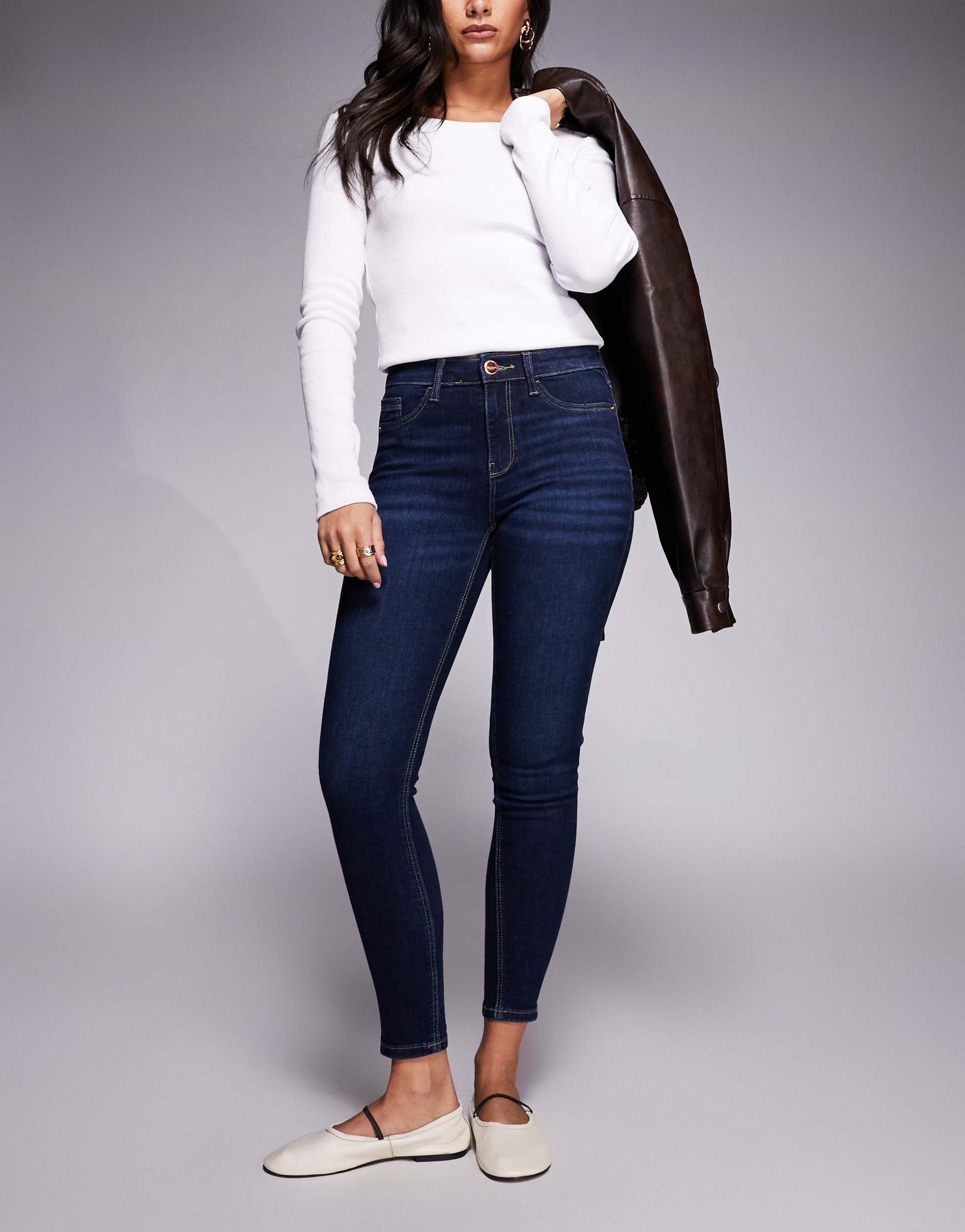 river island mid rise sculpt jeans in dark wash blue