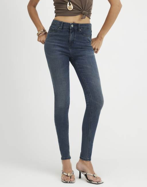 River Island Mid rise sculpt skinny jeans in dark blue, 3 of 4