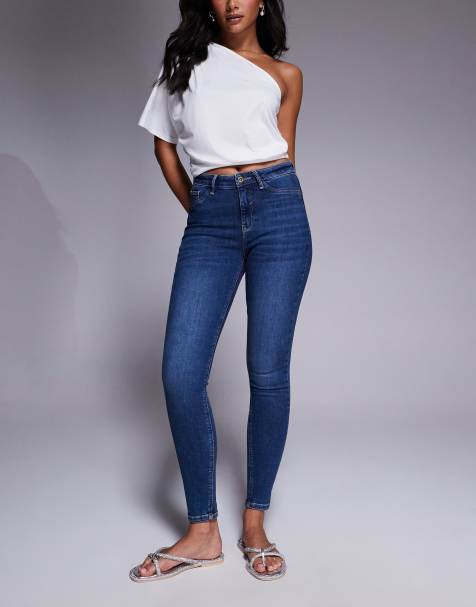 River Island mid rise sculpt skinny jeans in dark wash blue - view 1