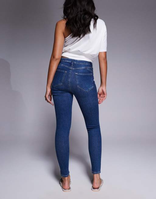 River Island mid rise sculpt skinny jeans in dark wash blue, 3 of 5