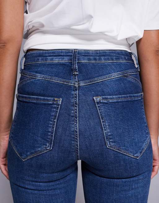 River Island mid rise sculpt skinny jeans in dark wash blue, 4 of 5