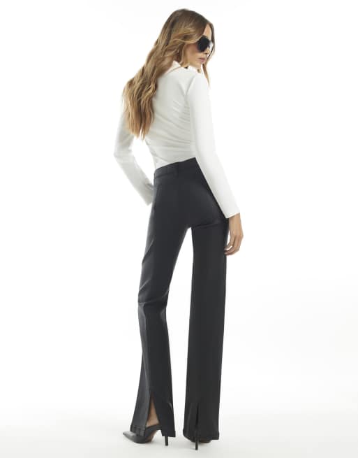River Island Mid rise split coated bootcut jeans in black, 4 of 4