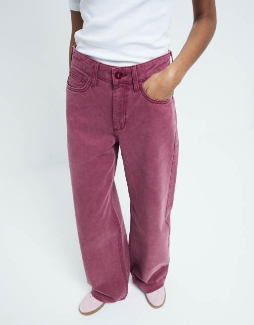 River Island mid rise wide leg jean in dark red ASOS