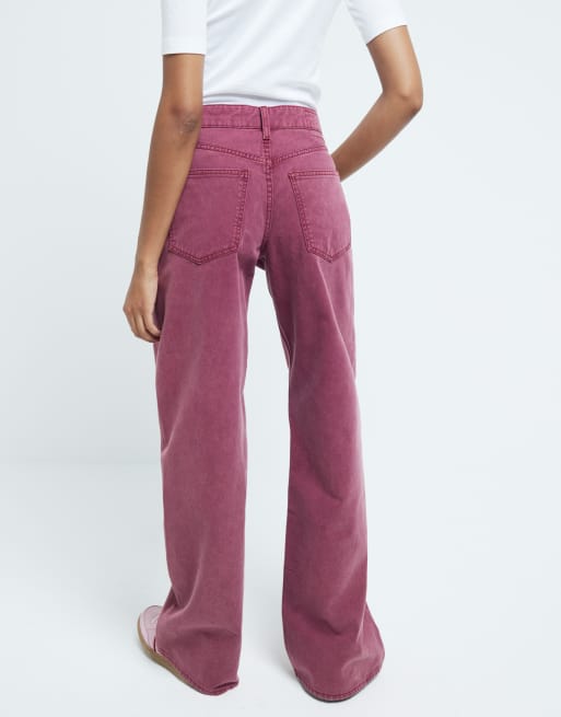 River Island mid rise wide leg jean in dark red ASOS