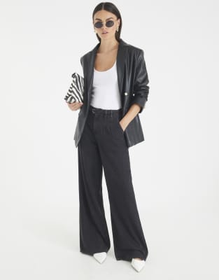 River Island Mid rise wide leg tie front jeans in black