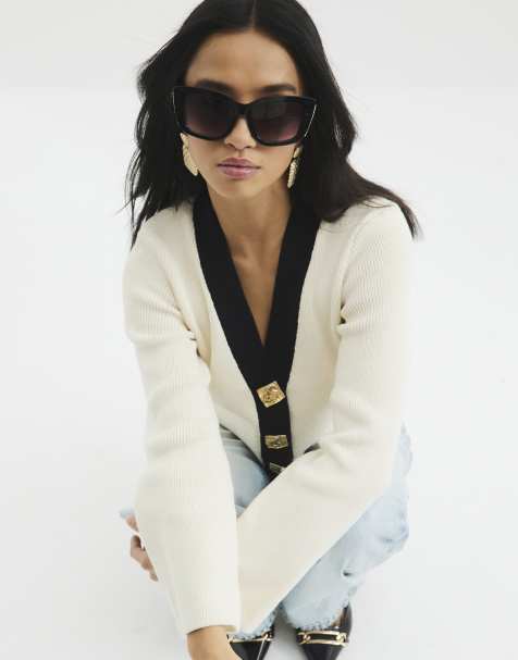 River Island Mid sized chain cat eye sunglasses in black - view 1
