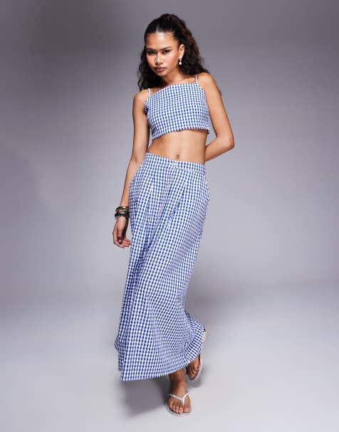 River Island midaxi gingham skirt co-ord in blue - MBLUE - view 1