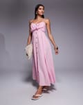 [River Island] River island midi bow button up dress in pink 16 PINK