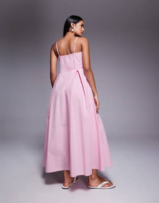 River island midi bow button up dress in pink | ASOS