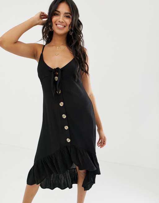 river island black dress gold buttons
