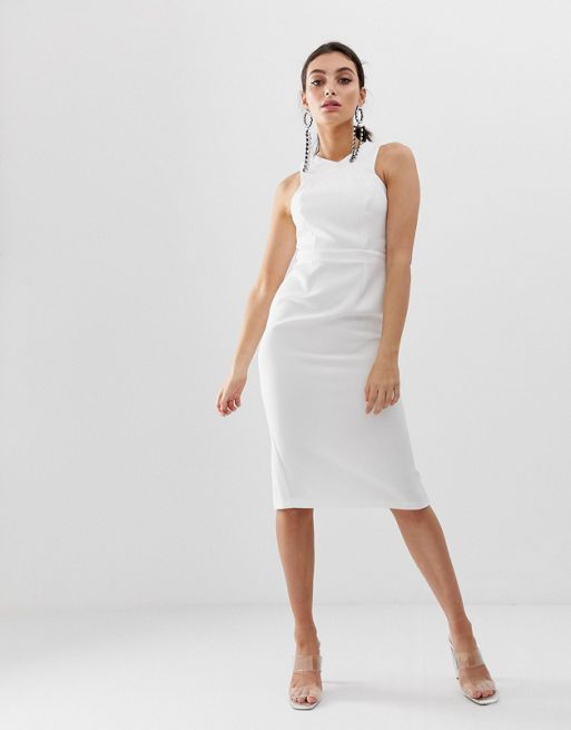 River Island midi dress with high neck in white | ASOS