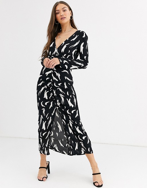 River Island midi dress with long sleeves in black print