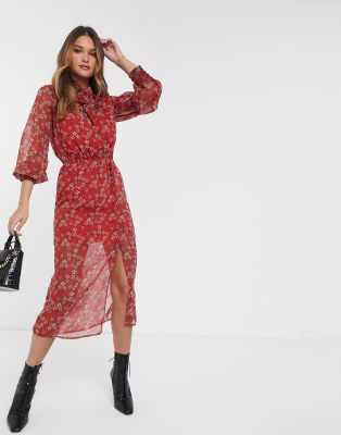 river island red midi dress