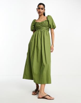 Envii ruched midi dress in lime green sparkle