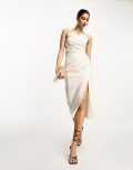 River Island midi dress with ruched side detail in cream-White