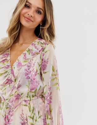 river island midi dress with ruffle detail in pink floral