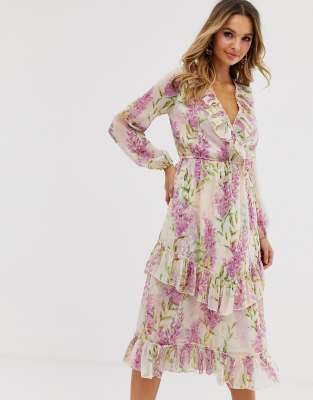 river island midi dress with ruffle detail in pink floral