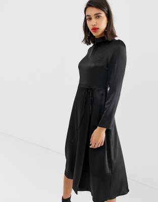 black satin tie dress