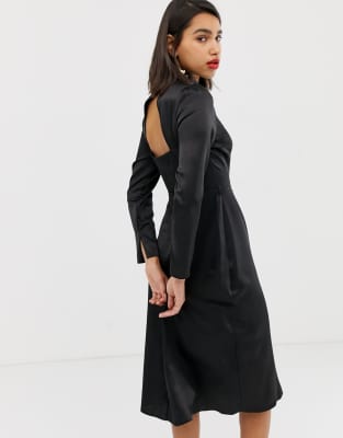 river island black satin dress