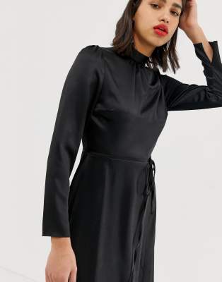 river island black satin dress