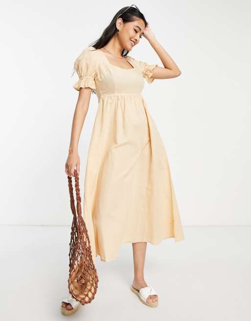 River Island - Midi jurk met pofmouwen in oranje