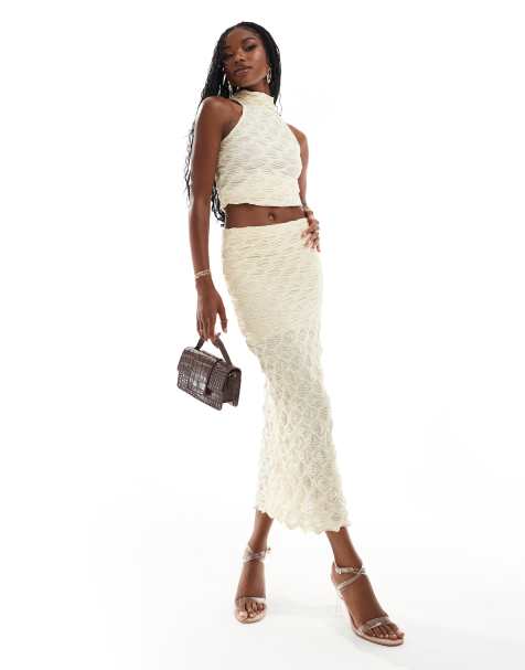 River Island - Midi rok met textuur in crème - view 1