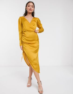 river island gold wrap dress