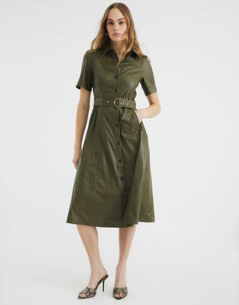 River Island – Midikleid aus Kunstleder in Grün - view 1