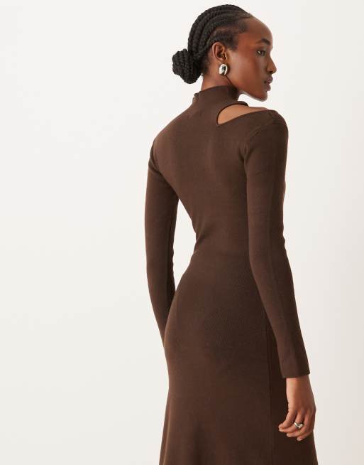 River Island – Midikleid in Dunkelbraun mit Zierausschnitt und Rollkragen, 4 von 4