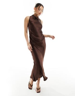 River Island - Midikleid in Schokobraun mit Neckholder-Träger-Brown