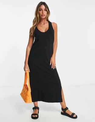 River Island – Midikleid in Schwarz mit Oberteil in T-Shirt-Optik