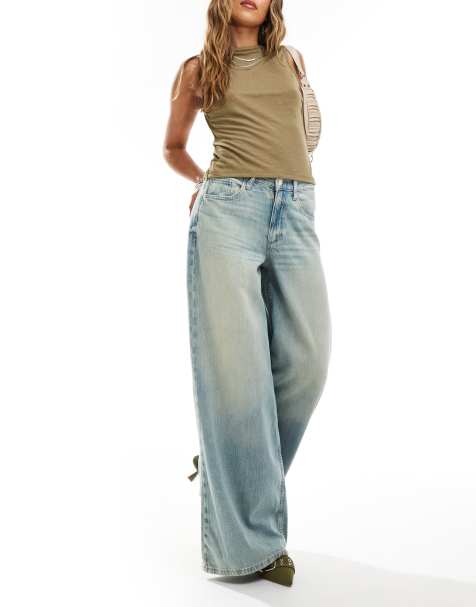 River Island midrise wide leg jean in lightwash blue - view 1