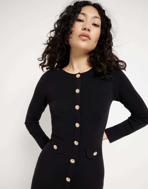 River Island Military button mini dress in black | ASOS