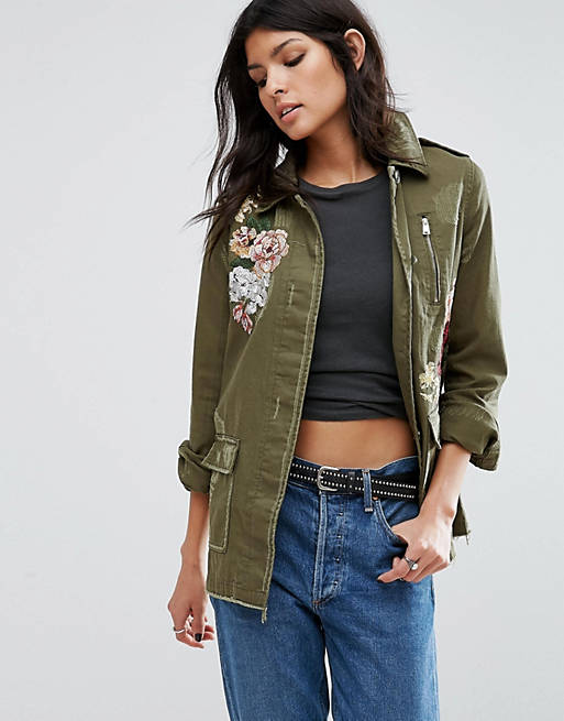 River Island Military Jacket With Floral Embroidery | ASOS