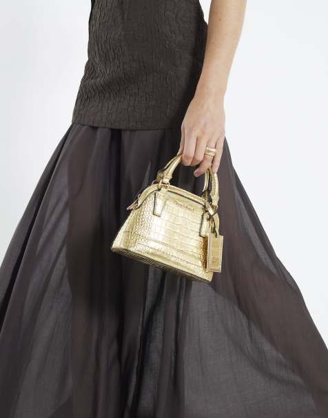 River Island Mini croc texture cross body bag in gold - view 1