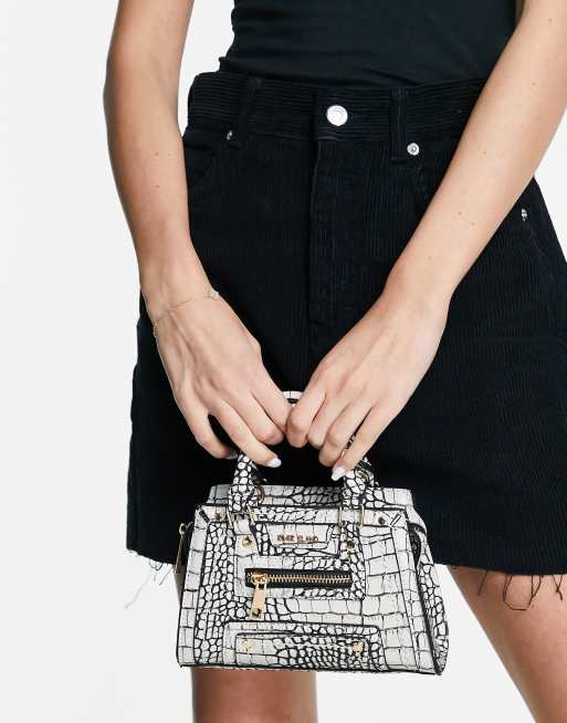 River Island mini croc zip front tote in white ASOS