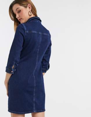 dark blue denim shirt dress