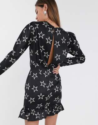 river island black print dress