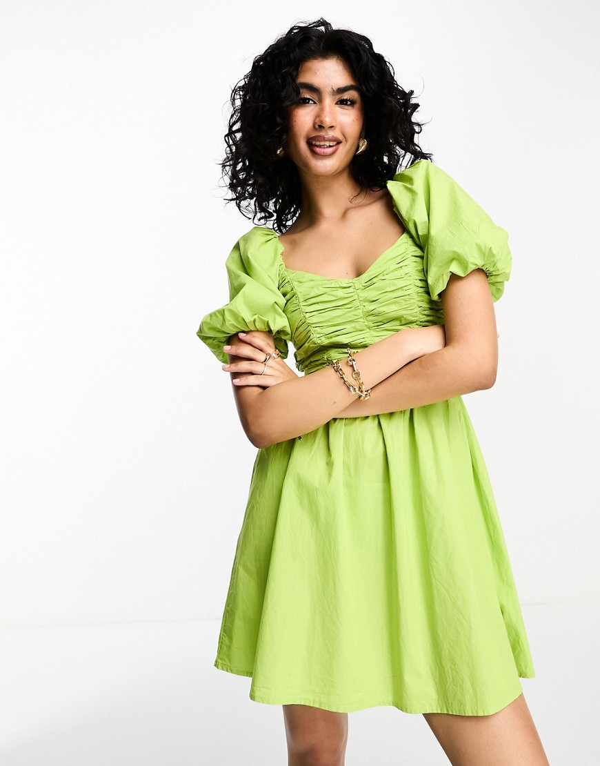 River Island Mini Dress With Ruched Bodice In Green