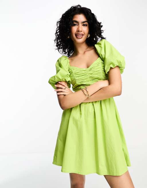 River Island mini dress with ruched bodice in green | ASOS