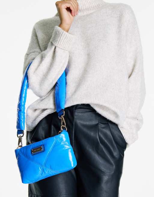 River Island mini high shine shoulder bag in blue ASOS