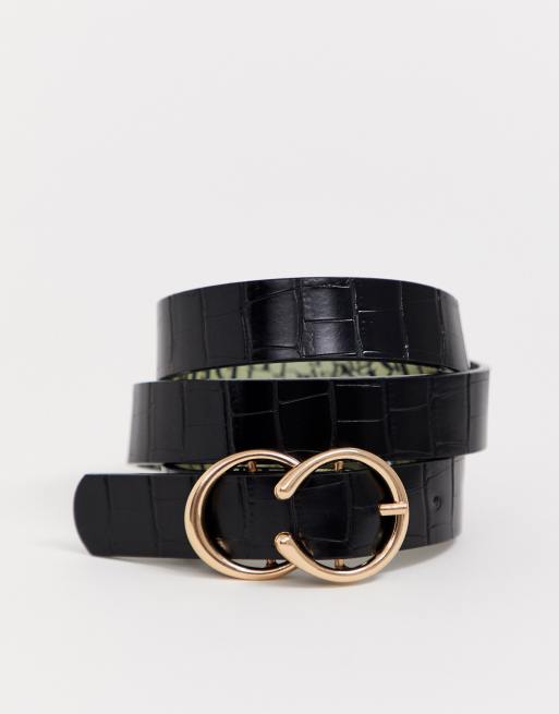 River island mini horseshoe belt in black croc
