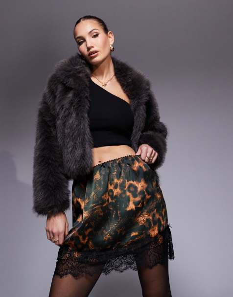 River Island - Mini-jupe satinée avec bordures en dentelle - Imprimé léopard - view 1