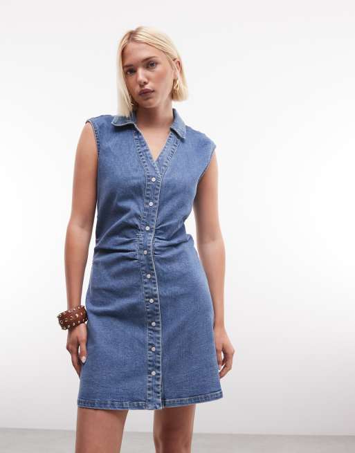 River Island - Mini jurk met gerimpelde voorkant in medium denim, 3 van 4