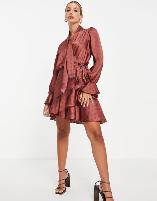 River Island - Mini-jurk met stippenprint en gestrikte hals in rood, 2 van 4