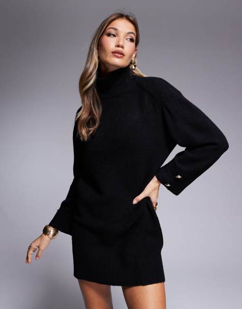 River Island – Mini-Pulloverkleid in Schwarz mit Rollkragen - view 1
