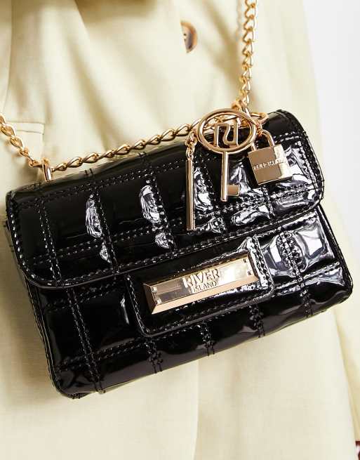 River Island quilted chain shoulder bag in black